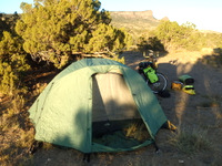 GDMBR: We camped at the top of a hill that had cedar trees.